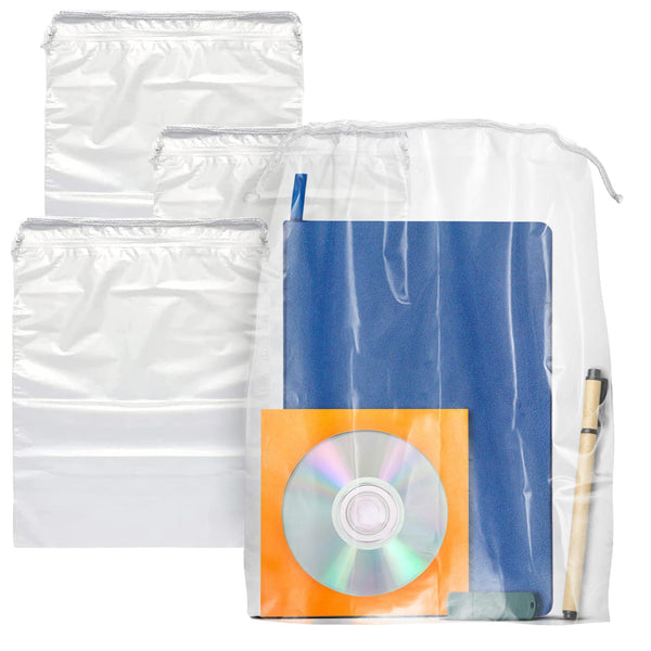 Clear Drawstring Bag, 12 x 18 Inches. Pack of 100 Clear Plastic Drawstring Bags. 2 Mil Drawstring Clear Plastic Bags. Waterproof Clear Plastic Bags Drawstring for Cosmetics, Toiletries EasyOptionXY LLC