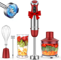KOIOS 5-in-1 Hand Immersion Blender, 1000W 12 Speed Handheld Blender, Copper Motor Stainless Steel Blade Stick Blender,600ml Mixing Beaker,500ml Food Processor, Whisk, Milk Frother, B PA-F ree, Red EasyOptionXY LLC