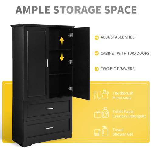 Tall Bathroom Storage Cabinet, Cabinet with Two Doors and Drawers, Adjustable Shelf, MDF Board EasyOptionXY LLC