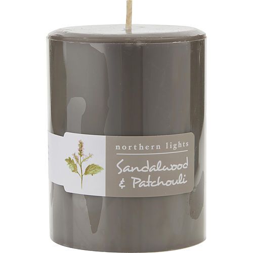 SANDALWOOD & PATCHOULI by Northern Lights ONE 3x4 inch PILLAR CANDLE. BURNS APPROX. 80 HRS. EasyOptionXY LLC