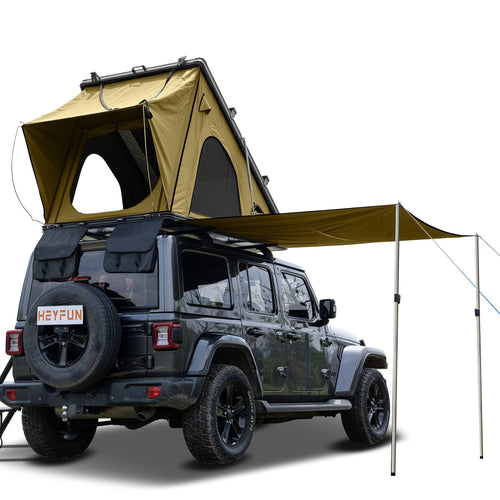 Explorer Plus Rooftop Tent Hardshell with Side Awning, Air Conditioner Outlet with Bracket, Luggage Racks&Replaceable Netting Rain Curtain, Truck Bed Tent for Camping, Pop Up SUV Roof Top Tent EasyOptionXY LLC
