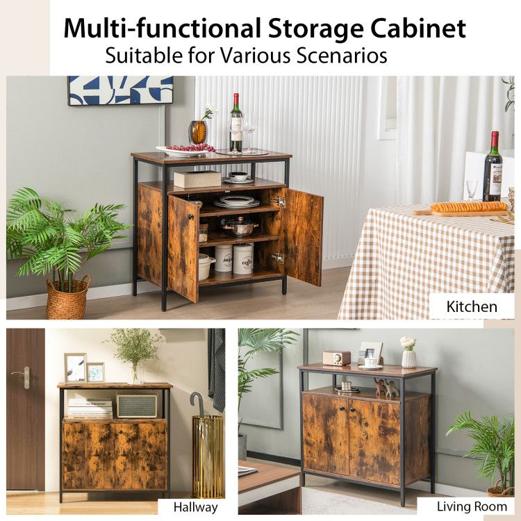 2-Door Buffet Cabinet with Shelves and Cable Management Holes EasyOptionXY LLC