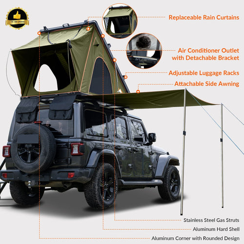 Explorer Plus Rooftop Tent Hardshell with Side Awning, Air Conditioner Outlet with Bracket, Luggage Racks&Replaceable Netting Rain Curtain, Truck Bed Tent for Camping, Pop Up SUV Roof Top Tent EasyOptionXY LLC