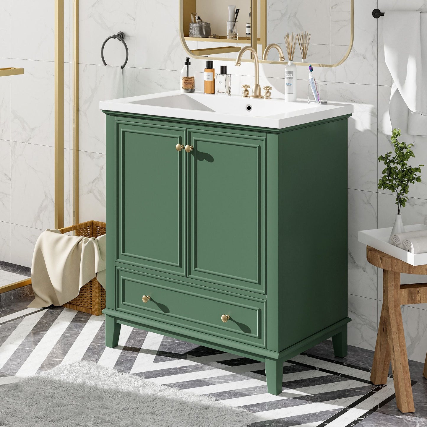 30\" Bathroom Vanity with Sink Combo, Multi-functional Bathroom Cabinet with Doors and Drawer, Solid Frame and MDF Board EasyOptionXY LLC