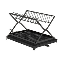 2 Tier Dish Drying Rack with Cup Holder Foldable Dish Drainer Shelf for Kitchen Countertop Rustproof Utensil Holder with Drainboard Black EasyOptionXY LLC