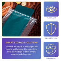 Clear Drawstring Bag, 9 x 12 Inches. Pack of 50 Clear Plastic Drawstring Bags. 2 Mil Drawstring Clear Plastic Bags. Waterproof Clear Plastic Bags Drawstring for Cosmetics, Toiletries EasyOptionXY LLC