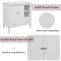 30" Bathroom Vanity with Sink, Bathroom Storage Cabinet with Doors and Drawers, Solid Wood Frame, Ceramic Sink EasyOptionXY LLC