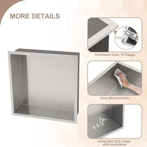Brushed Stainless Steel Wall Shower  Niche , Double Recessed Shower Shelf for Bathroom EasyOptionXY LLC