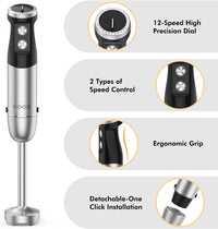 KOIOS 1000W Immersion Hand Blender, Multifunctional 5-in-1 Handheld Blender, 12-Speeds, Stainless Steel blender shaft, includes 600ml Mixing Beaker, 500ml Chopper, Whisk Attachment and Milk Frother EasyOptionXY LLC