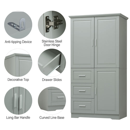 Tall and Wide Storage Cabinet with Doors for Bathroom/Office, Three Drawers EasyOptionXY LLC