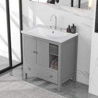 30" Bathroom Vanity with Sink, Bathroom Storage Cabinet with Doors and Drawers, Solid Wood Frame, Ceramic Sink EasyOptionXY LLC