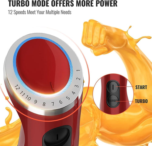 KOIOS 5-in-1 Hand Immersion Blender, 1000W 12 Speed Handheld Blender, Copper Motor Stainless Steel Blade Stick Blender,600ml Mixing Beaker,500ml Food Processor, Whisk, Milk Frother, B PA-F ree, Red EasyOptionXY LLC