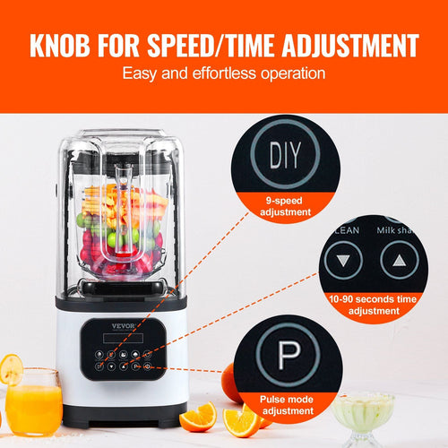 VEVOR Professional Blender with Shield, Commercial Countertop Blenders, 68 oz Glass Jar Blender Combo, Stainless Steel 9 Speed & 5 Functions Blender, for Shakes, Smoothies, Peree, and Crush Ice, White EasyOptionXY LLC