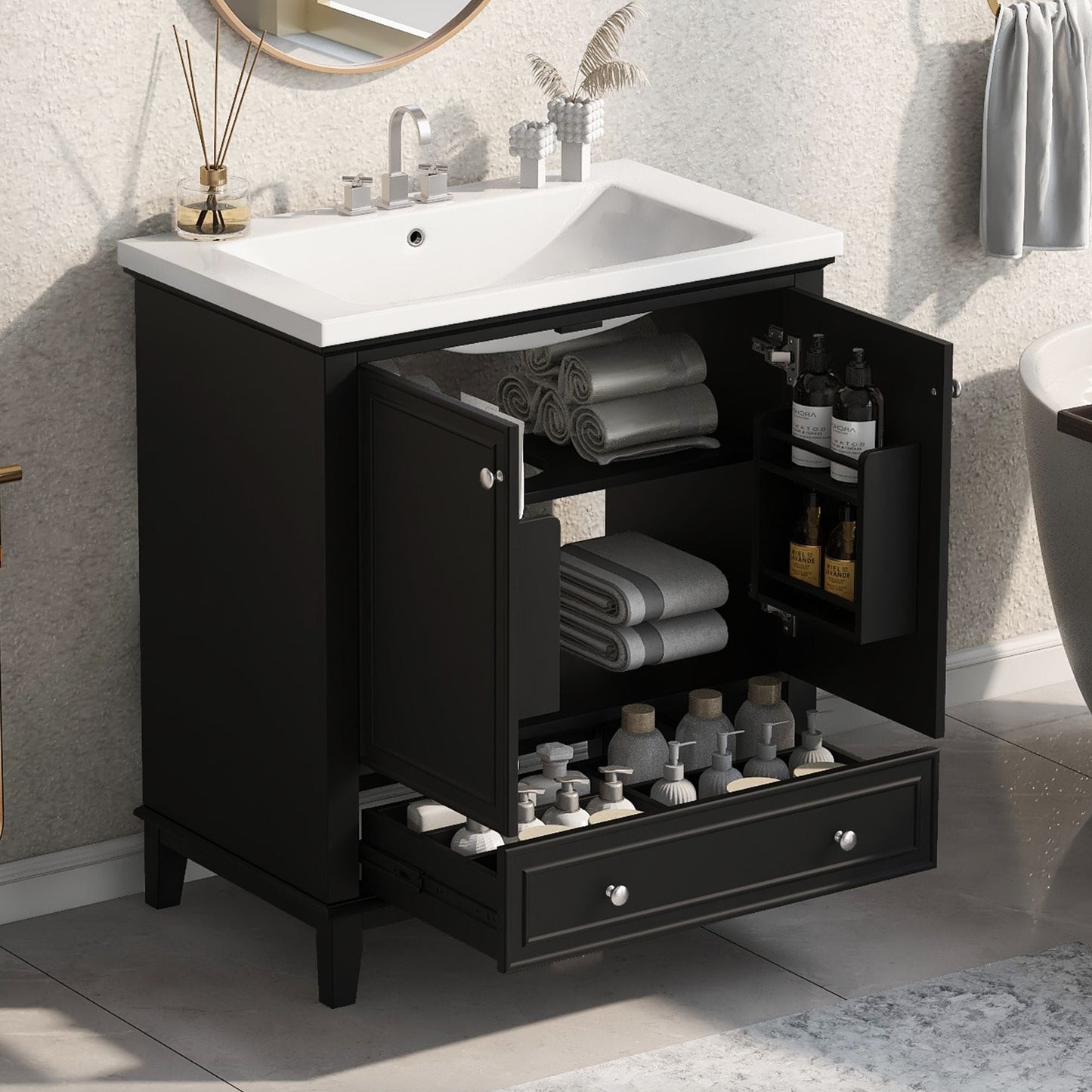 30\" Bathroom Vanity with Sink Combo, Multi-functional Bathroom Cabinet with Doors and Drawer, Solid Frame and MDF Board EasyOptionXY LLC