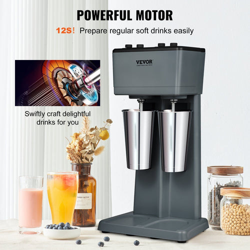 VEVOR Milkshake Maker, 375W x 2 Electric Milkshake Machine, Double Heads Drink Mixer Blender Machine, 3-Speed Milkshake Mixer with 2 x 820 ml Stainless Steel Cups, for Commercial and Home EasyOptionXY LLC