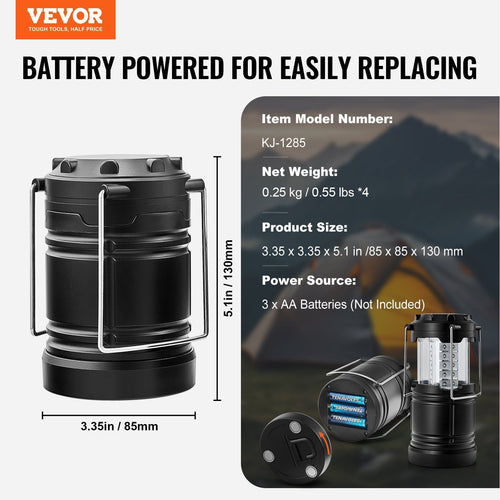 VEVOR LED Camping Lanterns Collapsible Battery Powered Camping Lights Set of 4 EasyOptionXY LLC