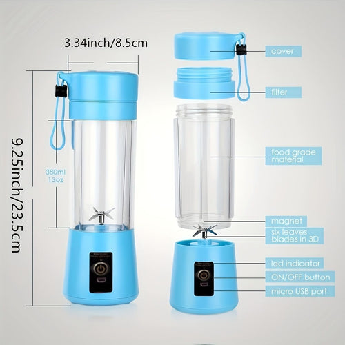 1pc 380ML Portable Blender With 6 Blades Rechargeable USB ; Personal Size Blender For Shakes And Smoothies; Traveling Fruit Veggie Juicer Cup EasyOptionXY LLC