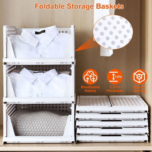 4 Packs Plastic Storage Box Closet Organizer Foldable Storage Bin Stackable Drawer with Slide Rail Push-Pull Storage Basket for Living Room Bedroom Wardrobe White EasyOptionXY LLC