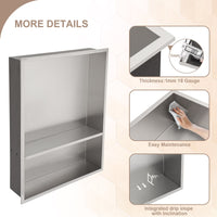 Brushed Stainless Steel Wall Shower  Niche , Double Recessed Shower Shelf for Bathroom EasyOptionXY LLC