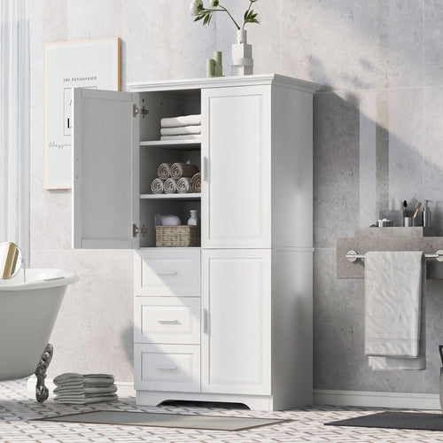 Tall and Wide Storage Cabinet with Doors for Bathroom/Office, Three Drawers EasyOptionXY LLC