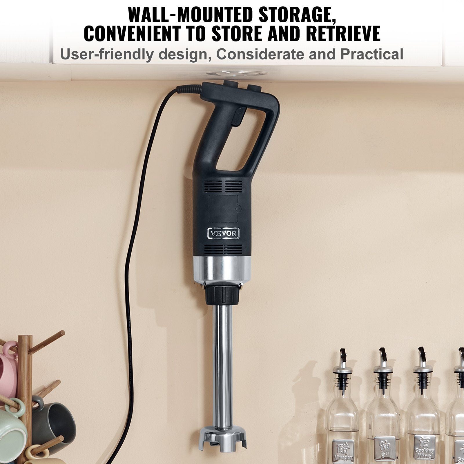 VEVOR Commercial Immersion Blender, 500 Watt Heavy Duty Hand Mixer, Variable Speed Kitchen Stick Mixer with 304 Stainless Steel Blade, Multi-Purpose Portable Mixer for Soup, Smoothie, Puree, Baby Food EasyOptionXY LLC