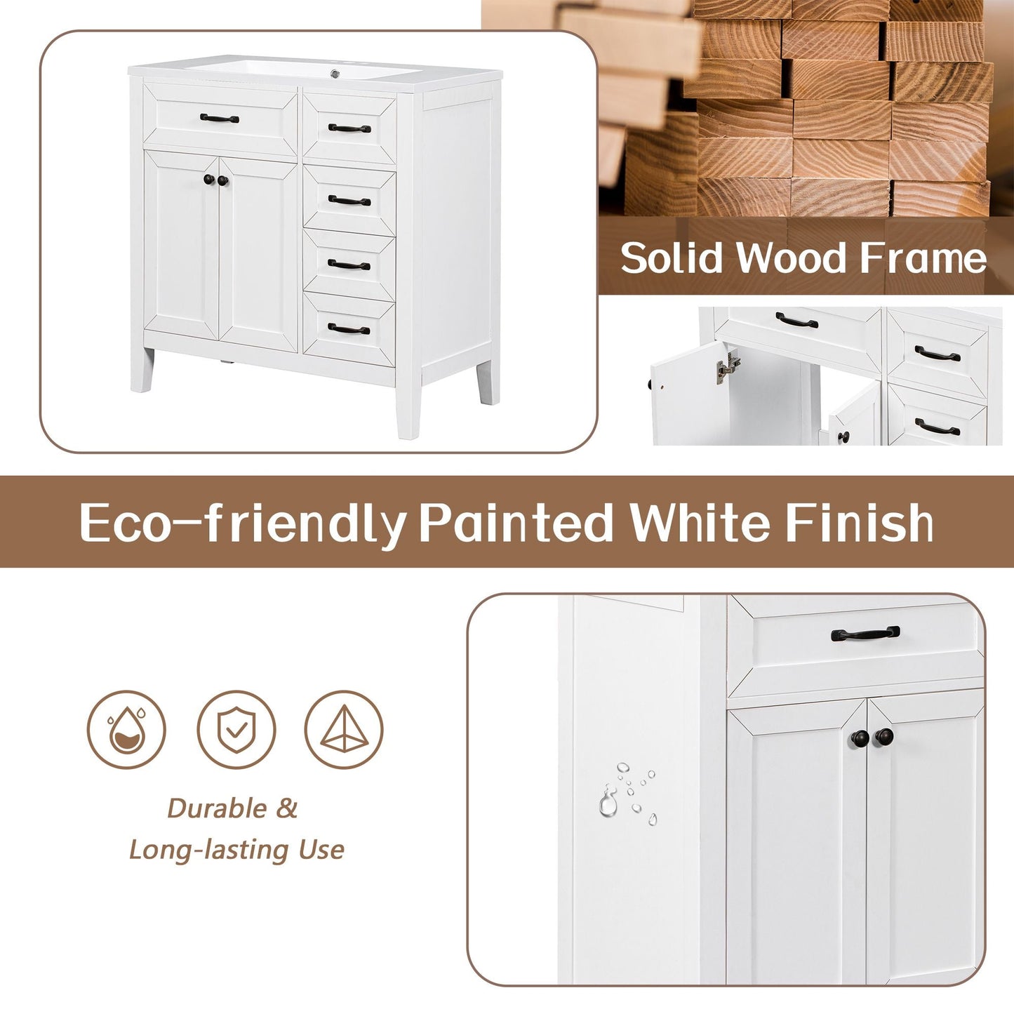 36\" Bathroom Vanity with Sink Combo, Black Bathroom Cabinet with Drawers, Solid Frame and MDF Board