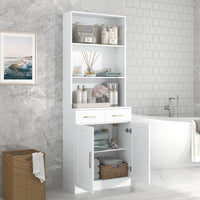 Bathroom Storage Cabinet, Cabinet with Two Doors and Drawers, Adjustable Shelf, Three-layer Open Shelf, MDF Board EasyOptionXY LLC
