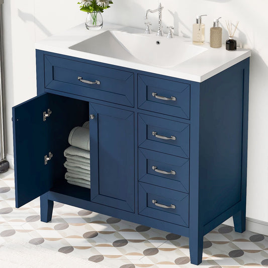 36\" Bathroom Vanity with Sink Combo, Black Bathroom Cabinet with Drawers, Solid Frame and MDF Board
