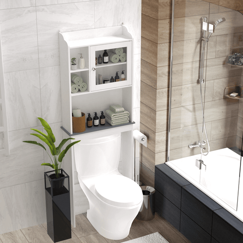 Modern Over The Toilet Space Saver Organization Wood Storage Cabinet for Home, Bathroom EasyOptionXY LLC