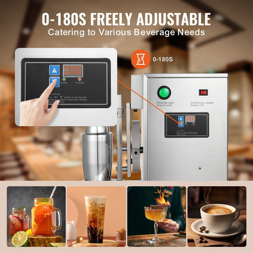 VEVOR Milkshake Maker Machine, 120W Commercial Milk Tea Shaker Machine, Single Head Milk Shake Mixer Machine, 0-180s Adjustable Milkshake Blender, with 750 ml Stainless Steel Cup, for Milk Tea Store EasyOptionXY LLC