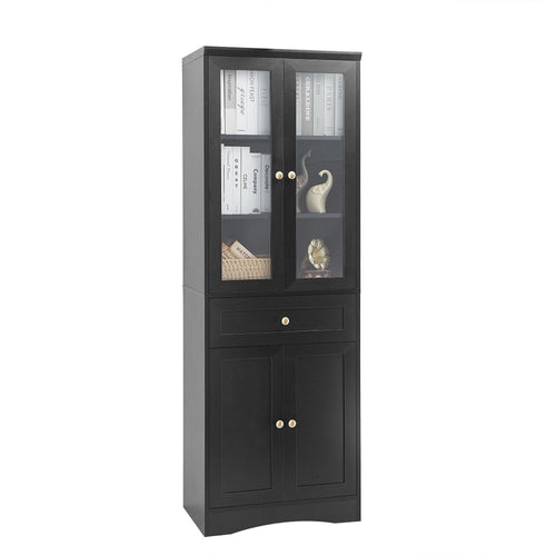 Tall Bathroom Storage Cabinet, Cabinet with Four Doors and Drawers, Adjustable Shelf, MDF Board EasyOptionXY LLC