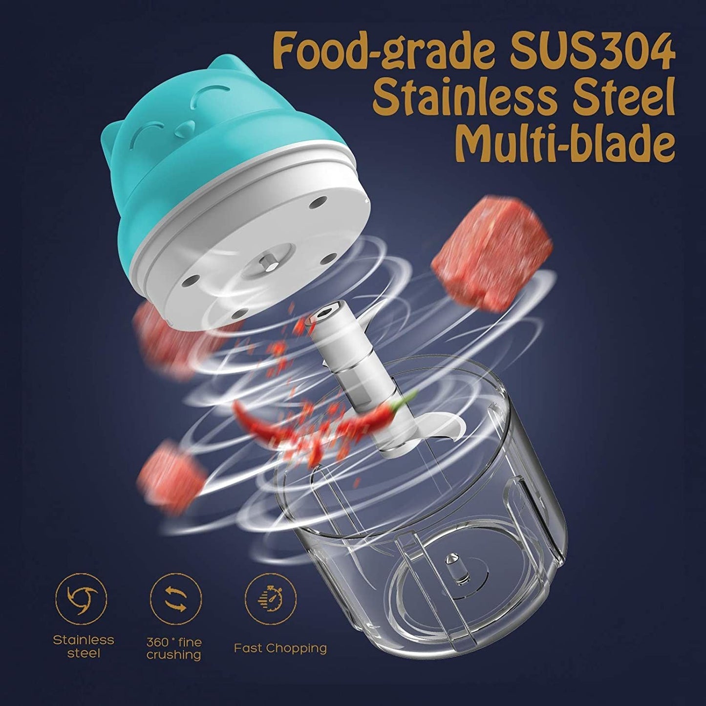 1pc 250ml/8.45oz Mini Electric Food Chopper Food Processor For Onion Chili Herb Garlic Small Cordless Veggie Fruit Blender EasyOptionXY LLC