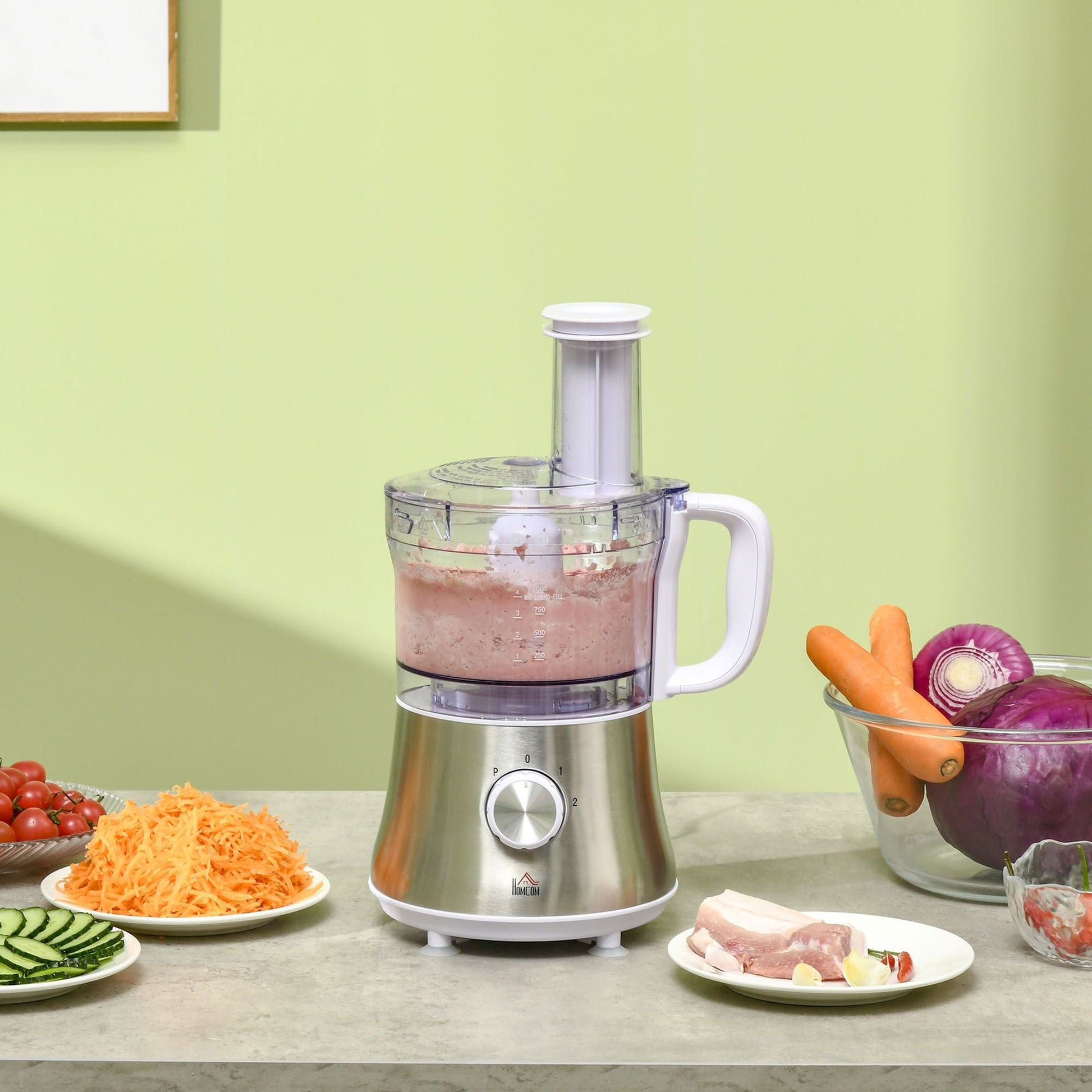 2 in 1 Blender and Food Processor Combo for Chopping, Slicing, Shredding, Mincing and Pureeing for Vegetable, Meat and Nuts, 500W 5-Cup Bowl, 1.5L Blender Jug, 3 Blades and Adjustable Speed EasyOptionXY LLC