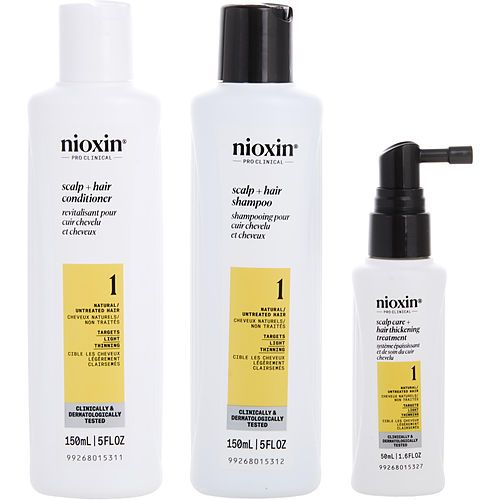 NIOXIN by Nioxin SET-3 PIECE FULL KIT SYSTEM 1 WITH CLEANSER SHAMPOO 5 OZ & SCALP THERAPY CONDITIONER 5 OZ & SCALP TREATMENT 1.7 OZ EasyOptionXY LLC