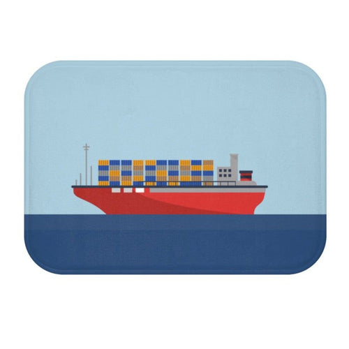 Cargo Ship with Containers in the Ocean Bath Mat EasyOptionXY LLC