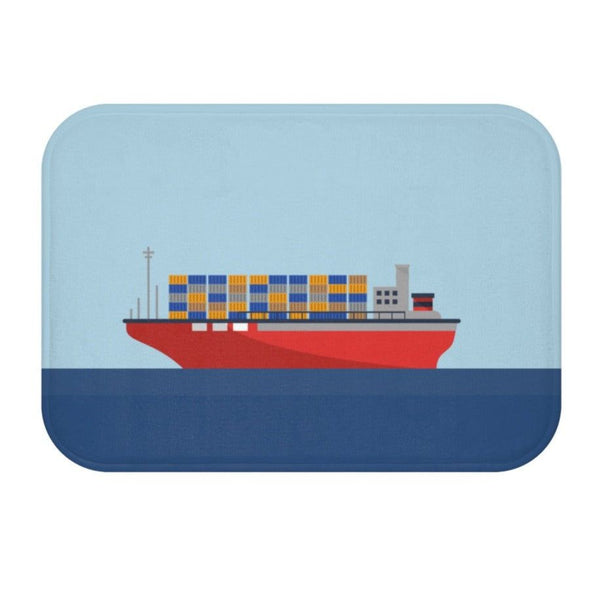Cargo Ship with Containers in the Ocean Bath Mat EasyOptionXY LLC