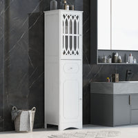 Tall Bathroom Cabinet, Freestanding Storage Cabinet with Drawer and Doors, MDF Board, Acrylic Door, Adjustable Shelf EasyOptionXY LLC