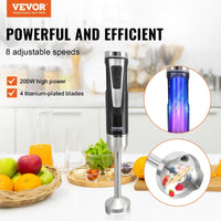 VEVOR Commercial Immersion Blender, 200 Watt 8-Speed Heavy Duty Immersion Blender, Stainless Steel Blade Copper Motor Hand Mixer, USB Charging Cable Multi-purpose Easy Control Grip Stick Mixer, Black EasyOptionXY LLC