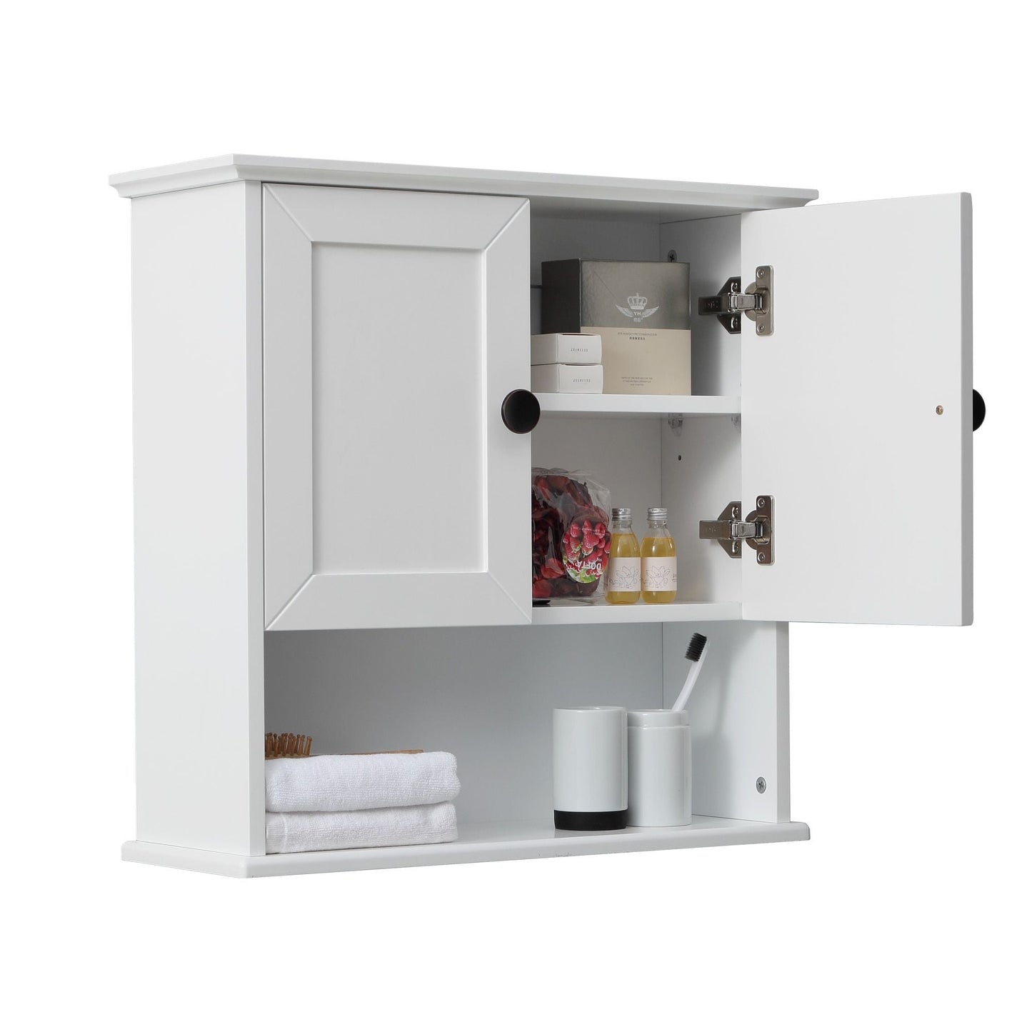 23 "x22" Bathroom Wall Cabinet Wooden Medicine Cabinet MDF Material Storage Organizer with Buffer Hinges;  adjustable Shelves Cupboard Storage Cabinet with Handles EasyOptionXY LLC