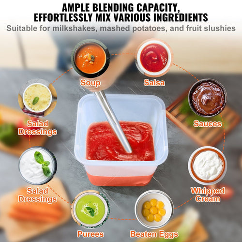 VEVOR Commercial Immersion Blender, 500 Watt Heavy Duty Hand Mixer, Variable Speed Kitchen Stick Mixer with 304 Stainless Steel Blade, Multi-Purpose Portable Mixer for Soup, Smoothie, Puree, Baby Food EasyOptionXY LLC
