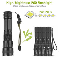 Tactical LED Flashlight Zoomable Rechargeable Search Light Torch 50000LM with 5Modes SOS Night Light For Night Walking Adventures EasyOptionXY LLC