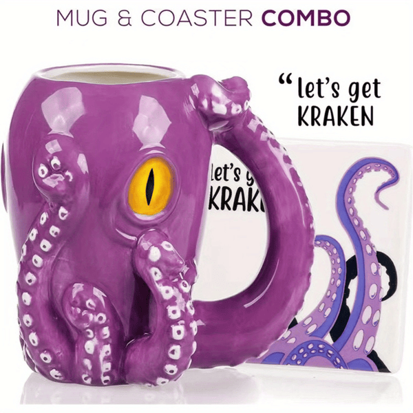3D Octopus Ceramic Mug, Novel Handmade Octopus Shaped Statue Cup, Festivals or Birthday Gifts for Coffee and Milk Tea EasyOptionXY LLC