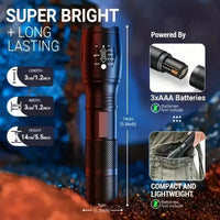 High Power LED Tactical Flashlight 5-Mode Light Zoom Waterproof Portable Torch For Camping Hiking Outdoor Hunting Aluminum Alloy Bright Tactical Flashlight LED 5 Modes Zoomable Searchlight Handheld EasyOptionXY LLC