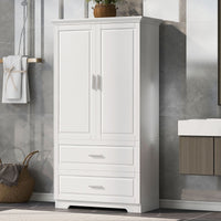 Tall Bathroom Storage Cabinet, Cabinet with Two Doors and Drawers, Adjustable Shelf, MDF Board EasyOptionXY LLC
