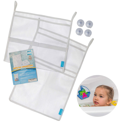 Bath Toy Organisers Set of 2 Large Size 14.16 x 19.67 in and 15.75 x 19.68 in Storage Net Bags for Baby Bathtub Toys 4 Strong Suction Cups Bathroom Shower Caddy Holder Multi Use for Kids Toddlers EasyOptionXY LLC