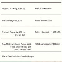 Fruit Juicer Blender Juice Cup Mini Electric USB Portable Rechargeable Travel High Quality 480ml 4 Blades EasyOptionXY LLC