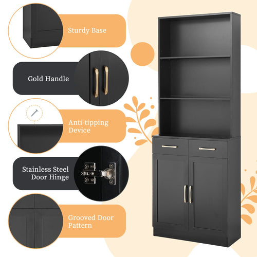 Bathroom Storage Cabinet, Cabinet with Two Doors and Drawers, Adjustable Shelf, Three-layer Open Shelf, MDF Board EasyOptionXY LLC