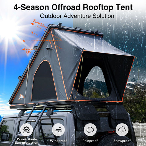 Explorer Plus Rooftop Tent Hardshell with Side Awning, Air Conditioner Outlet with Bracket, Luggage Racks&Replaceable Netting Rain Curtain, Truck Bed Tent for Camping, Pop Up SUV Roof Top Tent EasyOptionXY LLC
