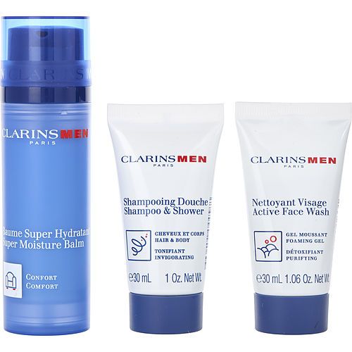Clarins by Clarins men Super Moisture Balm 50ml + Active Fash Wash 30ml + Shampoo 30ml --3pcs EasyOptionXY LLC