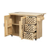 53.2"W 3D Woven Checkerboard Pattern Design Kitchen Island with Drop Leaf, Rolling Kitchen Island on Wheels with Internal Storage Rack, Power Outlet, Kitchen Cart with 3 Drawers 2 Cabinets, Nature EasyOptionXY LLC